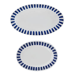 Set of Two Serving Platters in Navy Blue, Stripes