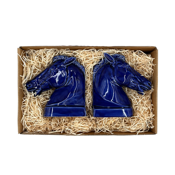 Pair of Horse Bookends in Blue