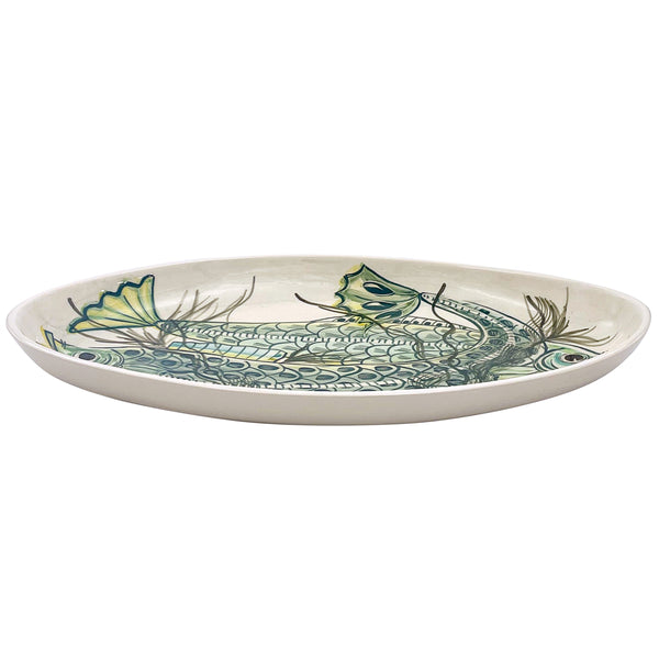 Large Oval Platter, Green Aldo Fish