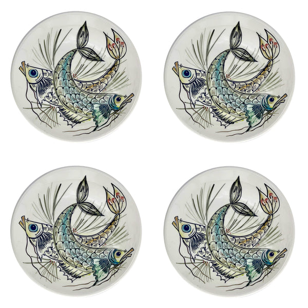 Dinner Plate, Blue Aldo Fish, Set of Four