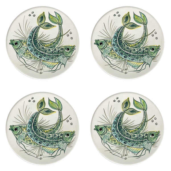 Dinner Plate, Green Aldo Fish, Set of Four