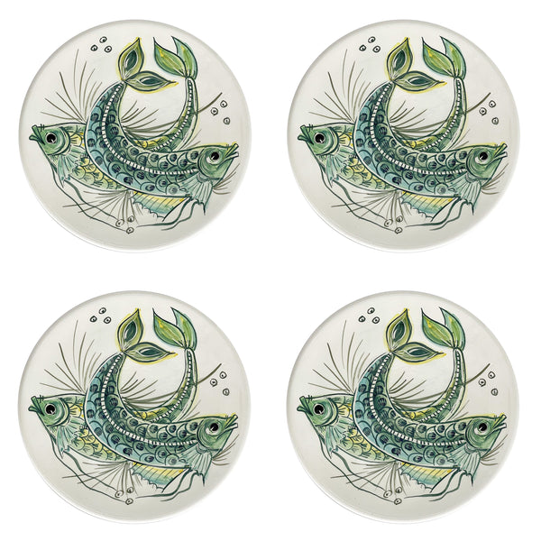 Dinner Plate, Green Aldo Fish, Set of Four