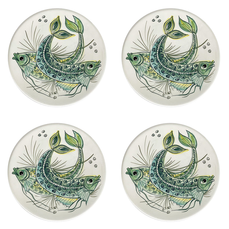 Dinner Plate, Green Aldo Fish, Set of Four