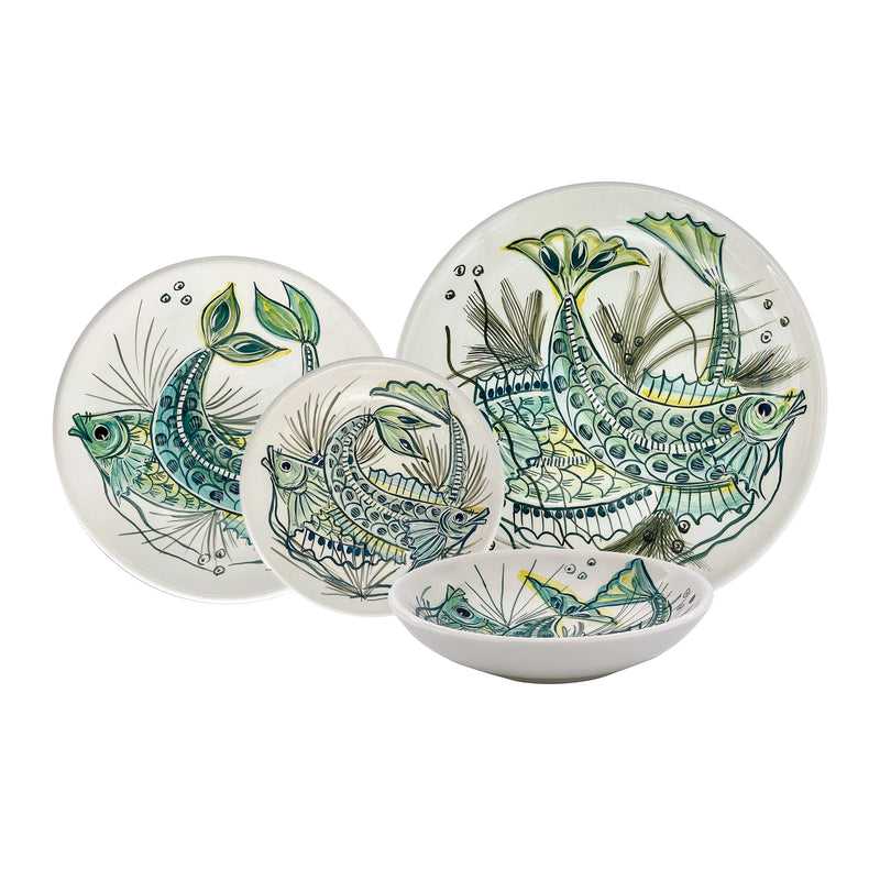 Dinner Set, Green Aldo Fish, 16 Piece