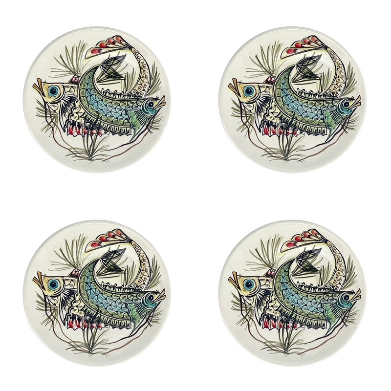 Side Plate, Blue Aldo Fish, Set of Four