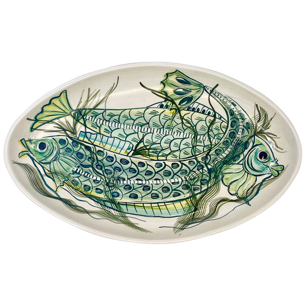Large Oval Platter, Green Aldo Fish