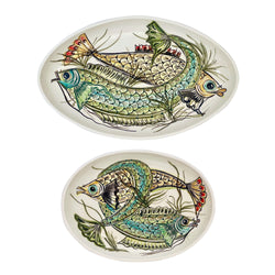 Set of Two Serving Platters, Blue Aldo Fish