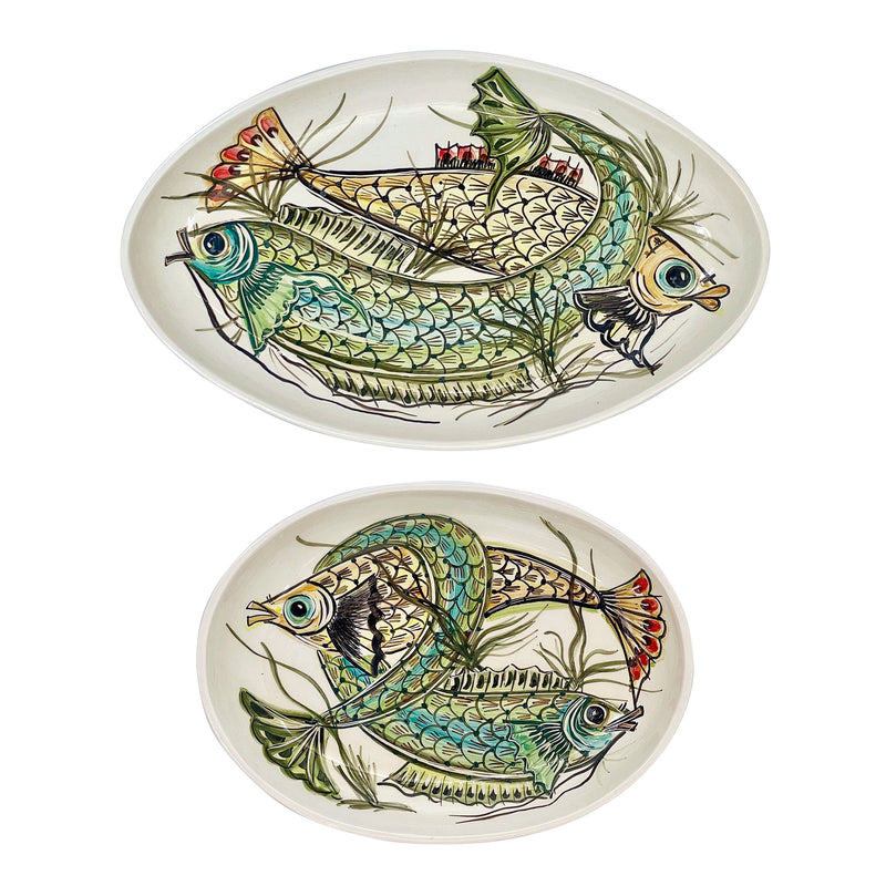 Set of Two Serving Platters, Blue Aldo Fish