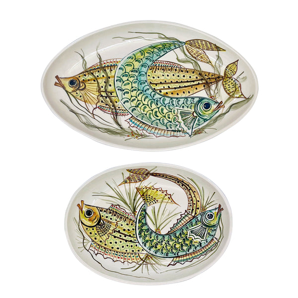 Set of Two Serving Platters, Yellow Aldo Fish