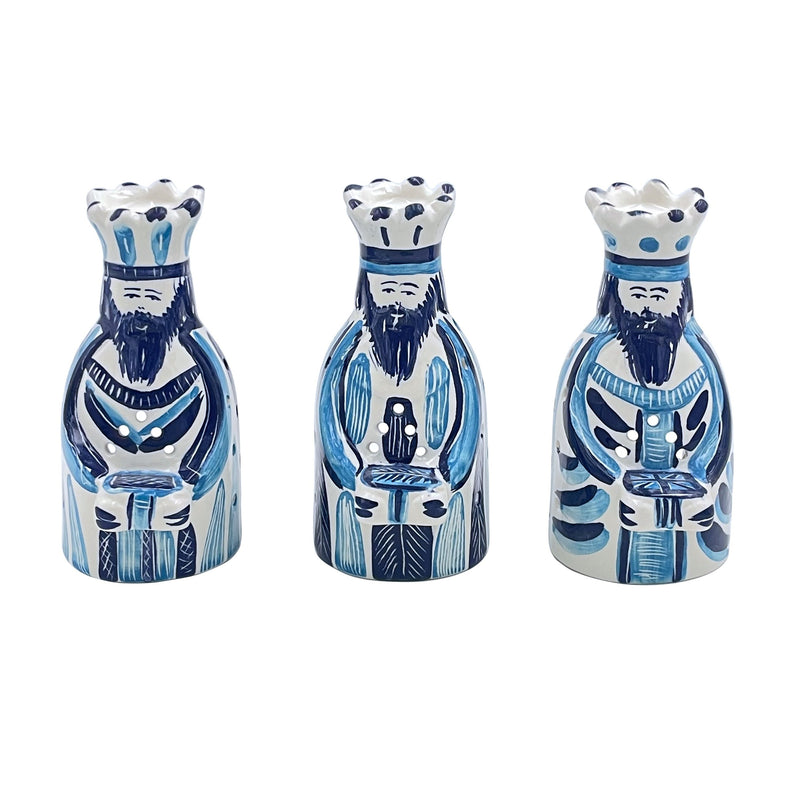 King Tea Lights in Light Blue and Navy Blue, Set of Three