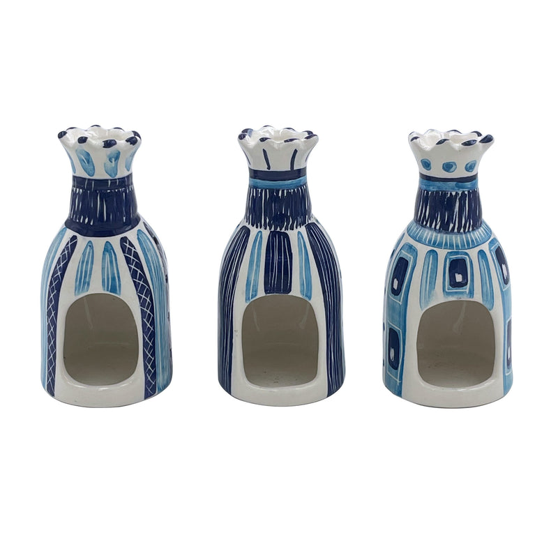 King Tea Lights in Light Blue and Navy Blue, Set of Three