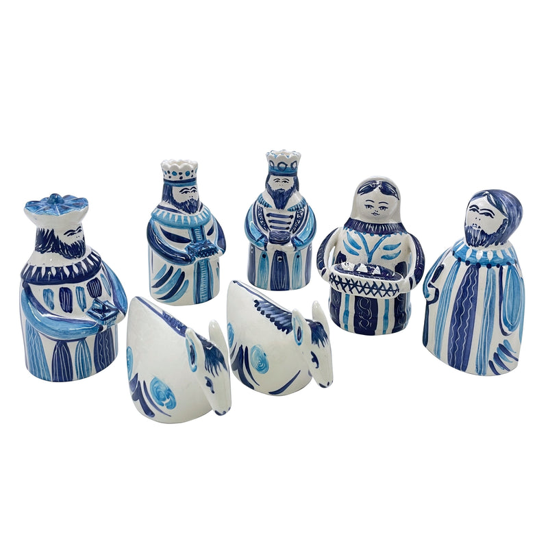 Nativity Set in Light Blue and Navy Blue, Seven Piece