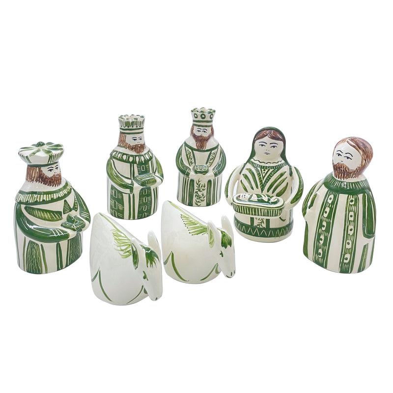 Nativity Set in Green, Seven Piece