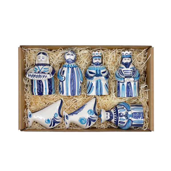 Nativity Set in Light Blue and Navy Blue, Seven Piece