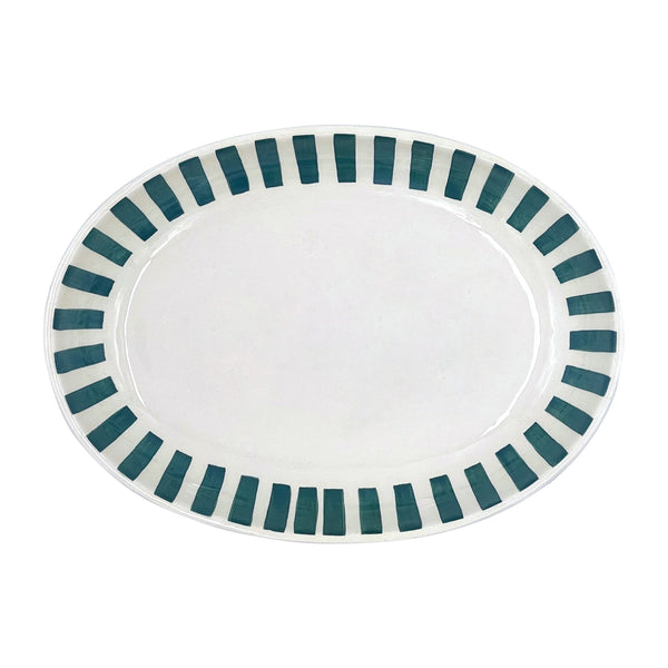 Small Oval Platter in Green, Stripes