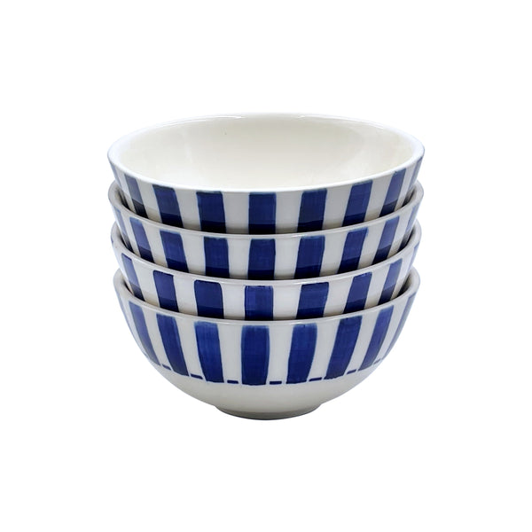 Small Bowl in Navy Blue, Stripes, Set of Four