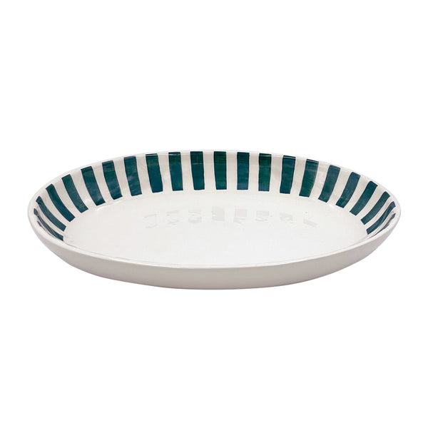 Small Oval Platter in Green, Stripes
