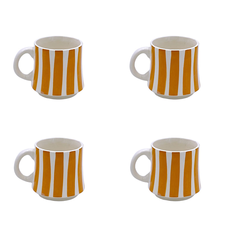 Small Mug in Yellow, Stripes, Set of Four