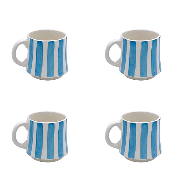 Small Mug in Light Blue, Stripes, Set of Four