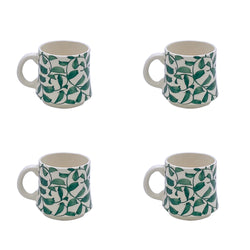 Small Mug in Green, Scroll, Set of Four