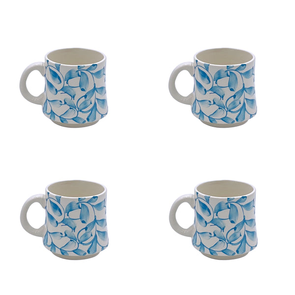 Small Mug in Light Blue, Scroll, Set of Four