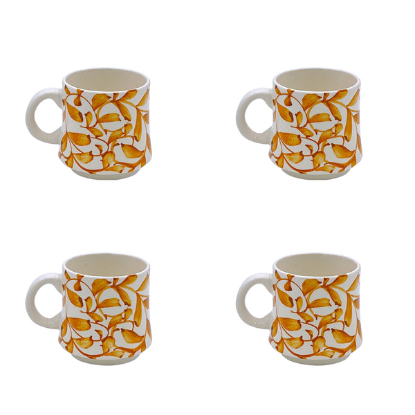 Small Mug in Yellow, Scroll, Set of Four