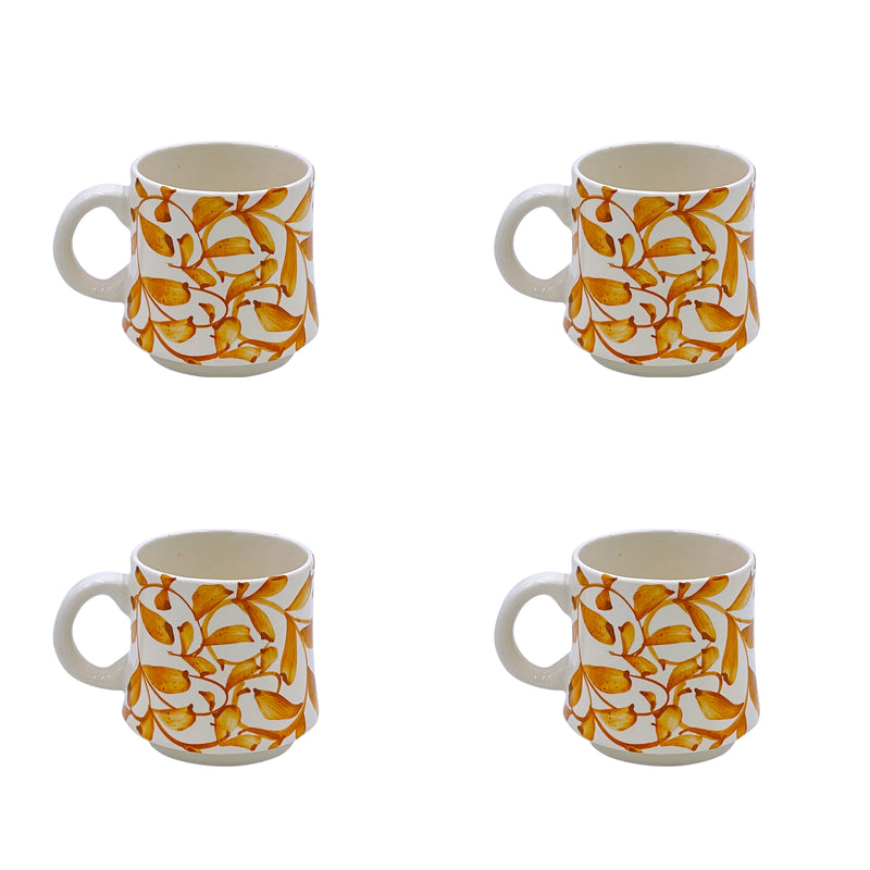 Small Mug in Yellow, Scroll, Set of Four