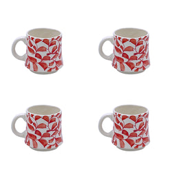 Small Mug in Red, Scroll, Set of Four