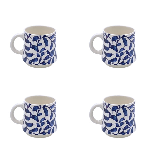 Small Mug in Navy Blue, Scroll, Set of Four
