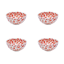 Small Bowl in Red, Scroll, Set of Four