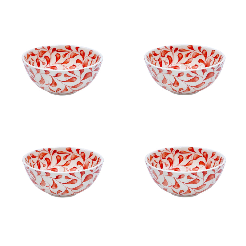 Small Bowl in Red, Scroll, Set of Four