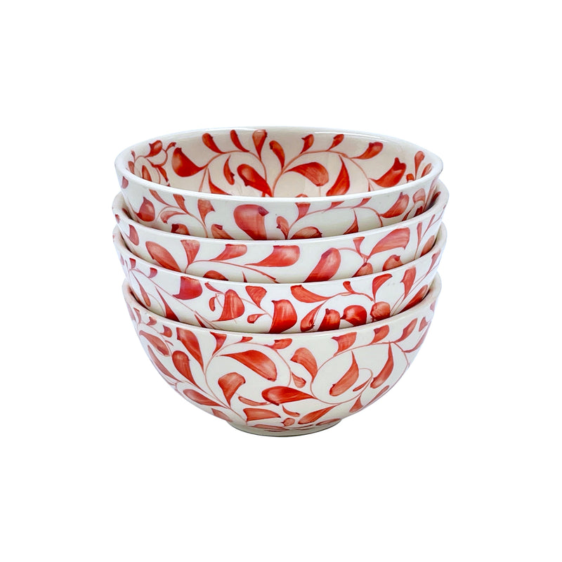 Small Bowl in Red, Scroll, Set of Four