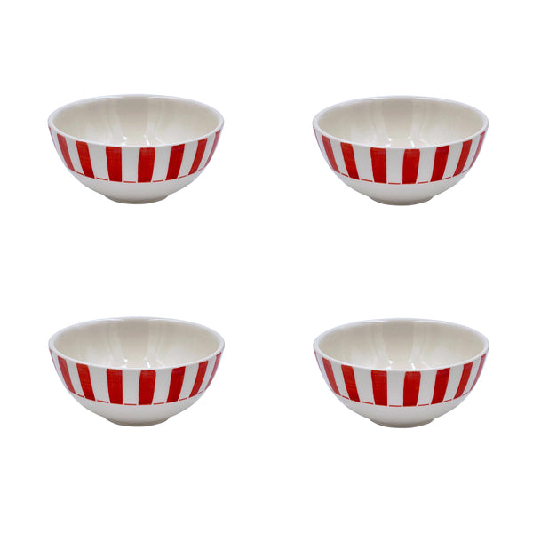 Small Bowl, in Red, Stripes, Set of Four