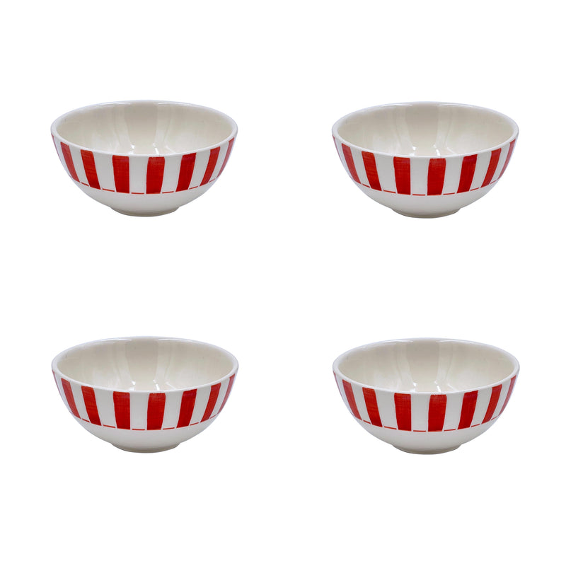 Small Bowl, in Red, Stripes, Set of Four