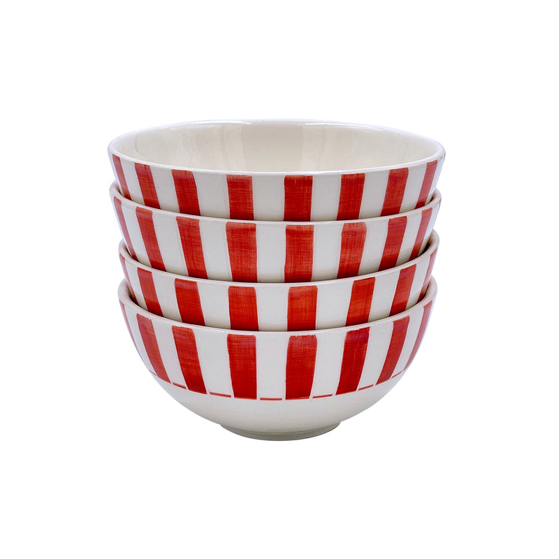 Small Bowl, in Red, Stripes, Set of Four