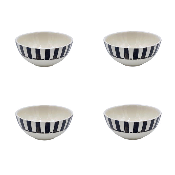 Small Bowl in Black, Stripes, Set of Four