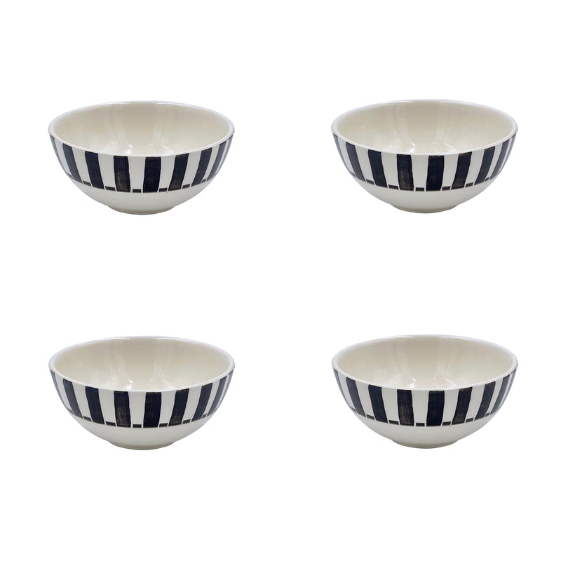 Small Bowl in Black, Stripes, Set of Four