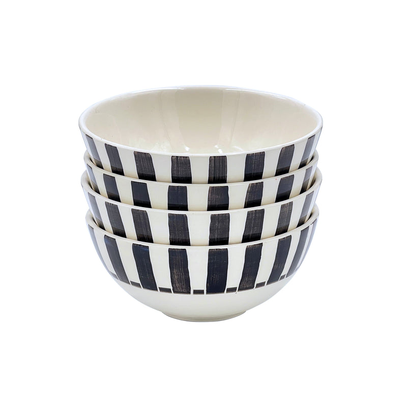Small Bowl in Black, Stripes, Set of Four