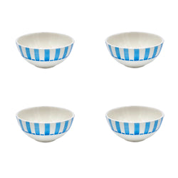 Small Bowl in Light Blue, Stripes, Set of Four