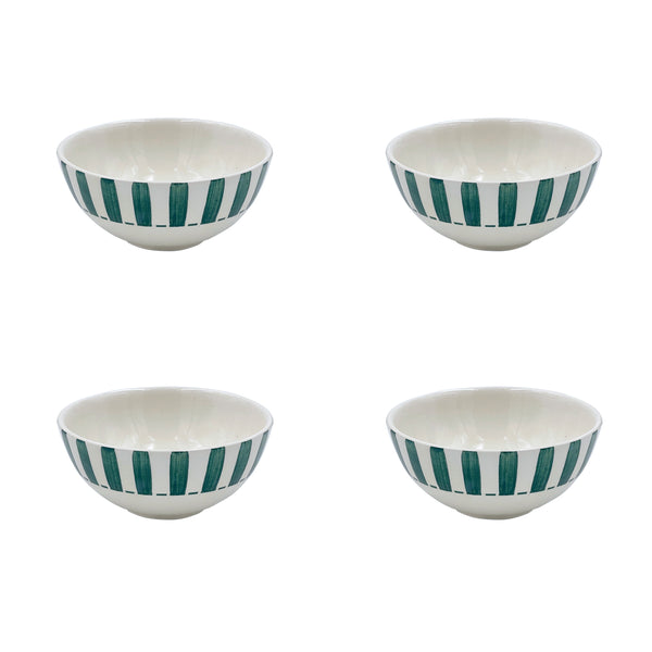 Small Bowl in Green, Stripes, Set of Four
