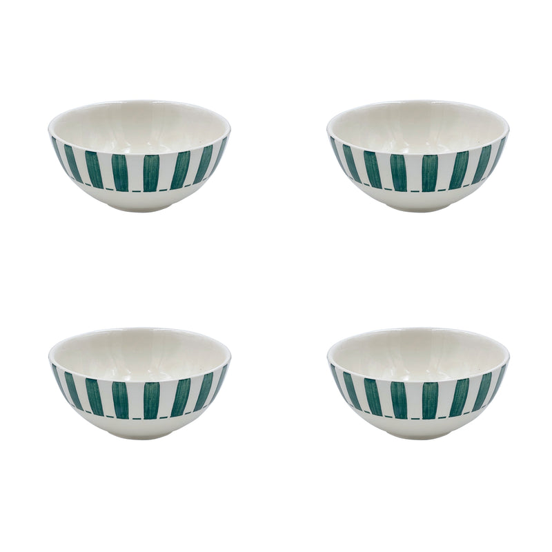 Small Bowl in Green, Stripes, Set of Four