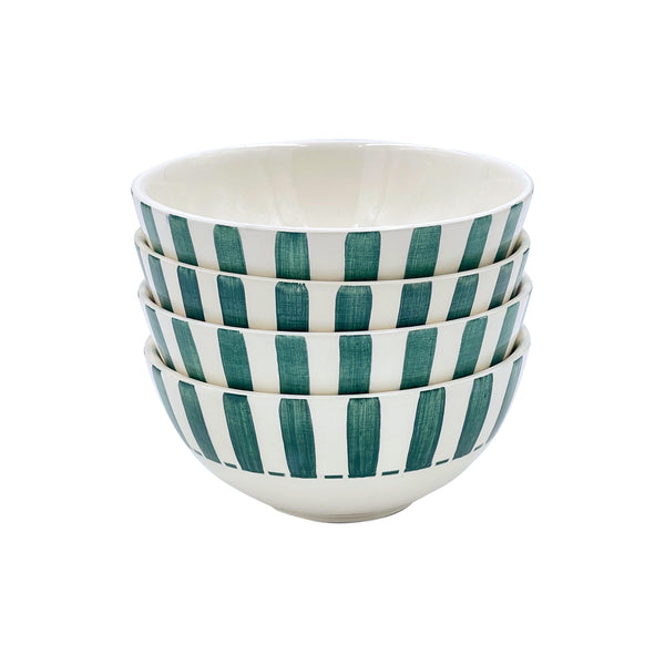 Small Bowl in Green, Stripes, Set of Four