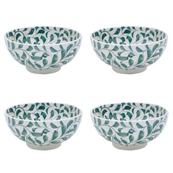 Medium Bowl in Green, Scroll, Set of Four