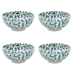 Medium Bowl in Green, Scroll, Set of Four