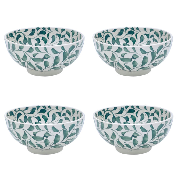 Medium Bowl in Green, Scroll, Set of Four