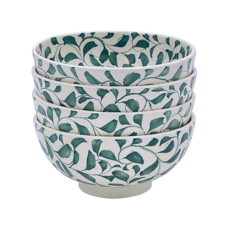 Medium Bowl in Green, Scroll, Set of Four