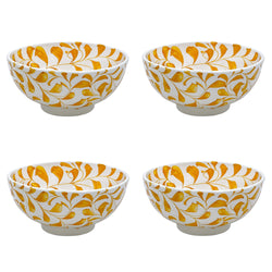 Medium Bowl in Yellow, Scroll, Set of Four