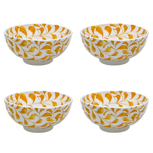 Medium Bowl in Yellow, Scroll, Set of Four