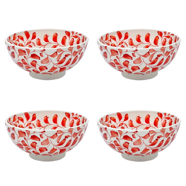 Medium Bowl in Red, Scroll, Set of Four