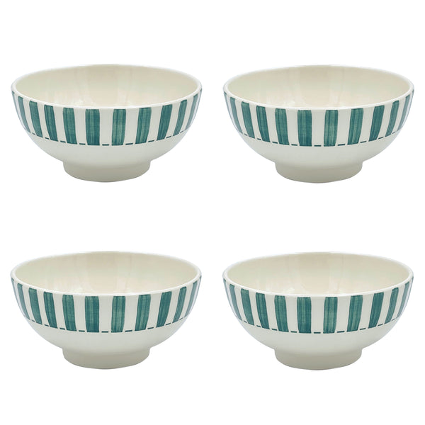 Medium Bowl in Green, Stripes, Set of Four